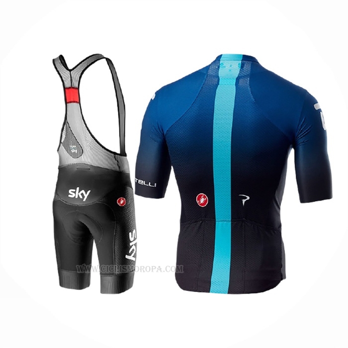 2019 Ropa Ciclismo Sky Negro Azul Mangas Corta y Culotte Corto